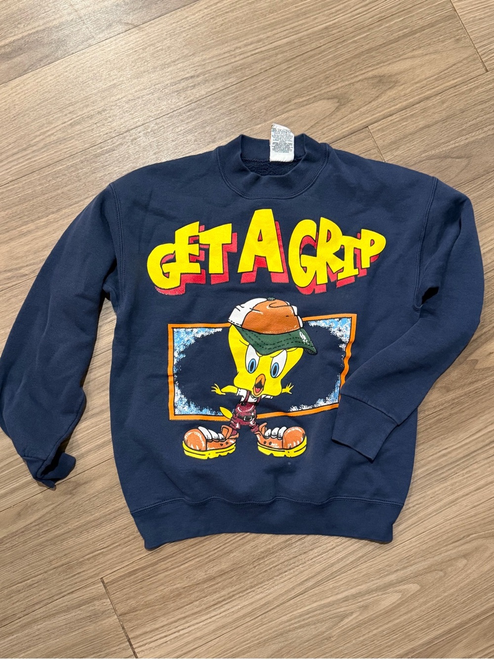 Vintage Looney Tunes Navy 'Get A Grip' Tweety Graphic Sweatshirt